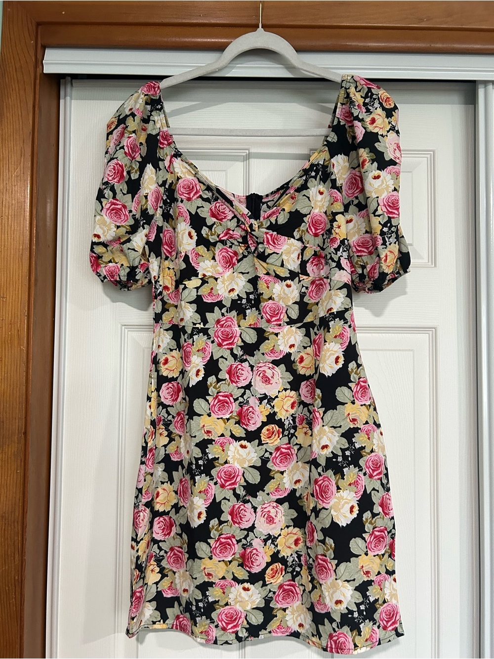 SHEIN Black Mini Dress with Pink and Cream Floral Print
